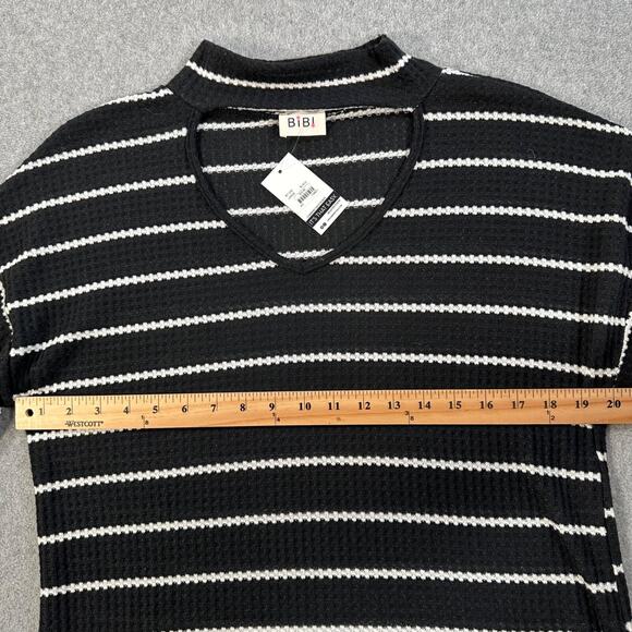 Bibi Striped Waffle Knit Pullover Sweater Women's Large Mock Neck Cut Out New - Picture 6 of 8